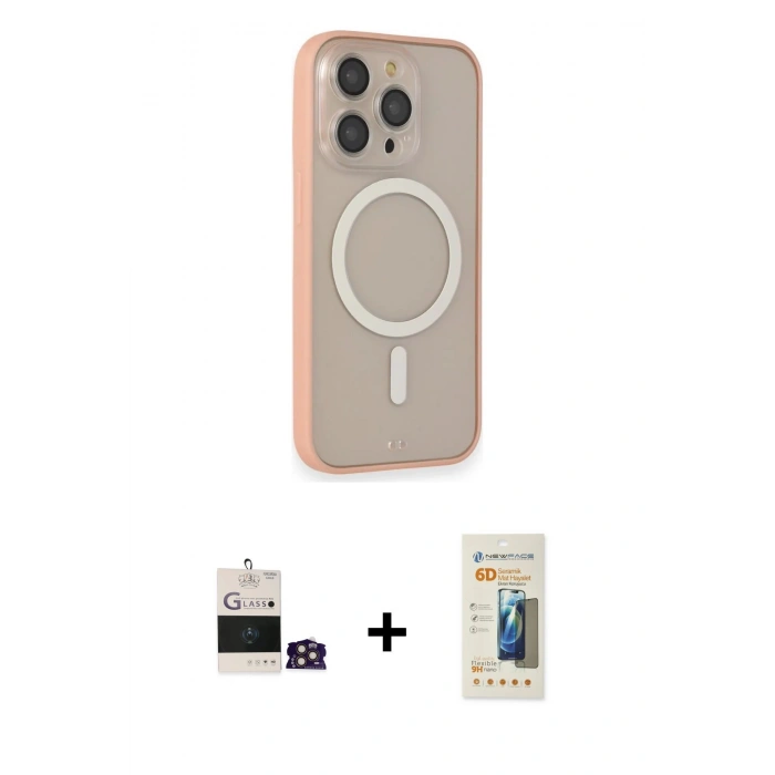 MARSİLYAN™- iPhone 14 Pro Max Kılıf Siluet Işık Koleksiyonu - Siyah 6D Mat Seramik Hayalet Nano Ekran Koruyucu + Gold Bilvis Titan Kamera Lens