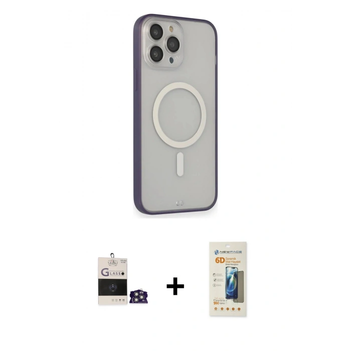 MARSİLYAN™- iPhone 14 Pro Max Kılıf Siluet Işık Koleksiyonu - Siyah 6D Mat Seramik Hayalet Nano Ekran Koruyucu + Gümüş Bilvis Titan Kamera Lens