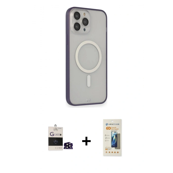 MARSİLYAN™- iPhone 14 Pro Max Kılıf Siluet Işık Koleksiyonu - Siyah 6D Mat Seramik Hayalet Nano Ekran Koruyucu + Bilvis Titan Kamera Lens - SH