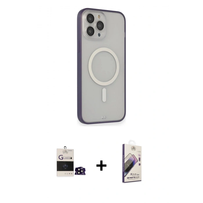 MARSİLYAN™- iPhone 14 Pro Max Kılıf Siluet Işık Koleksiyonu - Siyah Bilvis 3D Mat Cam Ekran Koruyucu + Bilvis Titan Kamera Lens - SH