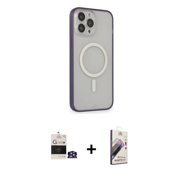 MARSİLYAN™- iPhone 14 Pro Max Kılıf Siluet Işık Koleksiyonu - Siyah Bilvis 3D Mat Cam Ekran Koruyucu + Bilvis Titan Kamera Lens - GS