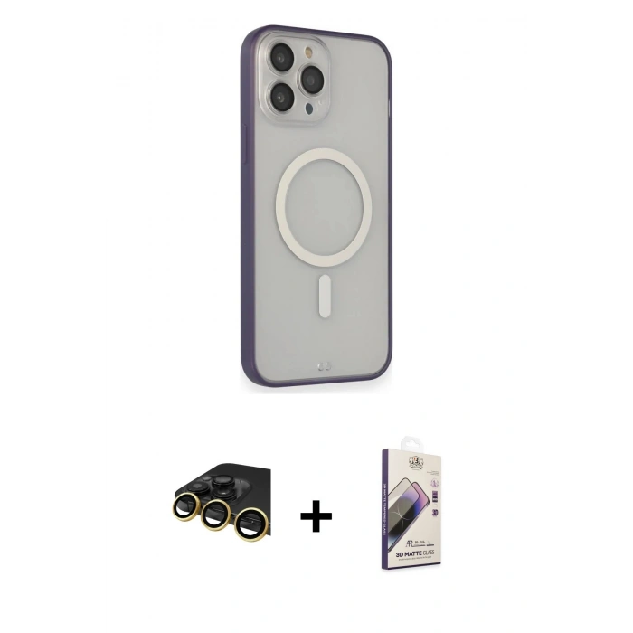 MARSİLYAN™- iPhone 14 Pro Max Kılıf Siluet Işık Koleksiyonu - Siyah Bilvis 3D Mat Cam Ekran Koruyucu + Raze Metal Kamera Lens - GD