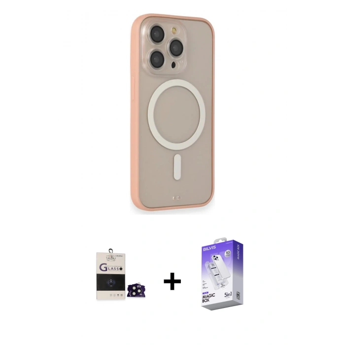 MARSİLYAN™- iPhone 14 Pro Max Kılıf Siluet Işık Koleksiyonu - Siyah Bilvis 5in1 3D Magic Cam Ekran Koruyucu + Bilvis Titan Kamera Lens - SH