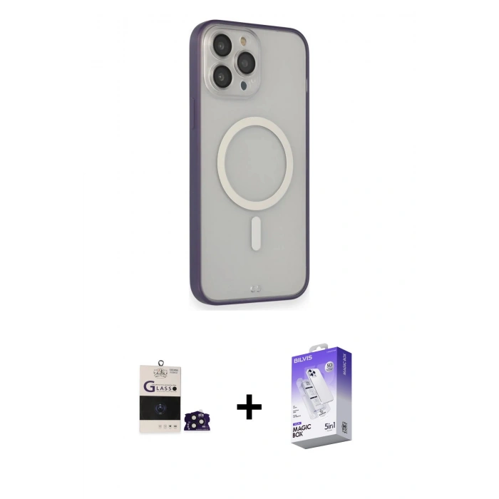 MARSİLYAN™- iPhone 14 Pro Max Kılıf Siluet Işık Koleksiyonu - Siyah Bilvis 5in1 3D Magic Cam Ekran Koruyucu + Bilvis Titan Kamera Lens - DNMR