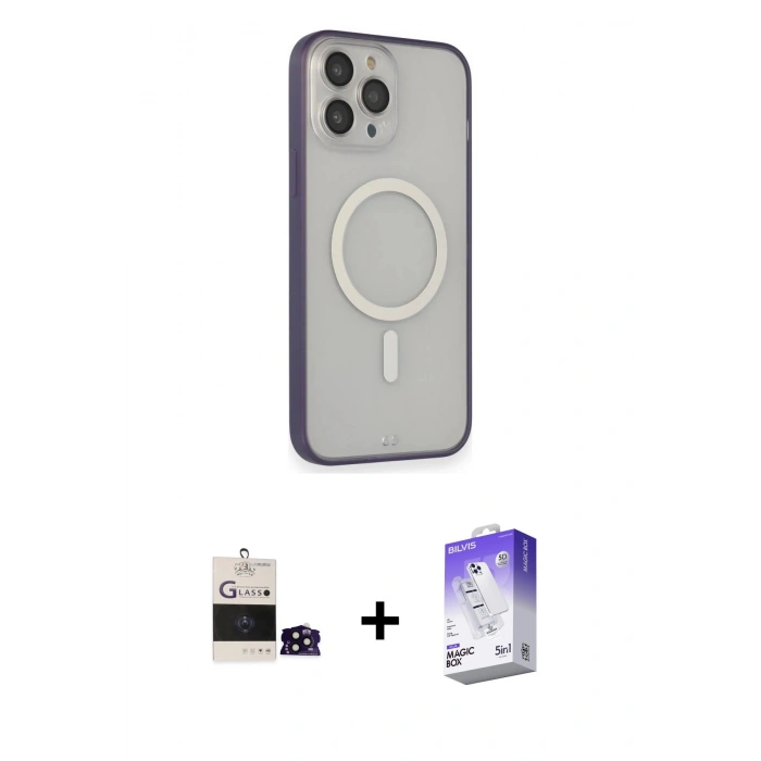 MARSİLYAN™- iPhone 14 Pro Max Kılıf Siluet Işık Koleksiyonu - Siyah Bilvis 5in1 3D Magic Cam Ekran Koruyucu + Bilvis Titan Kamera Lens - SH