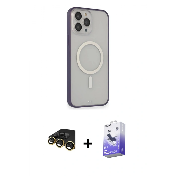 MARSİLYAN™- iPhone 14 Pro Max Kılıf Siluet Işık Koleksiyonu - Siyah Bilvis 5in1 5D Magic Hayalet Cam Ekran Koruyucu + Raze Metal Kamera Lens - GD
