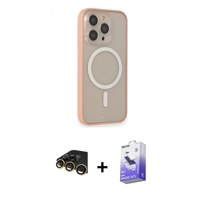 MARSİLYAN™- iPhone 14 Pro Max Kılıf Siluet Işık Koleksiyonu - Siyah Bilvis 5in1 5D Magic Hayalet Cam Ekran Koruyucu + Raze Metal Kamera Lens - GD