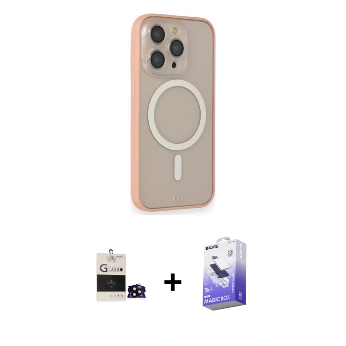 MARSİLYAN™- iPhone 14 Pro Max Kılıf Siluet Işık Koleksiyonu - Siyah Bilvis 5in1 5D Magic Hayalet Cam Ekran Koruyucu + Siyah Bilvis Titan Kamera Lens