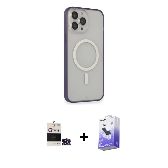 MARSİLYAN™- iPhone 14 Pro Max Kılıf Siluet Işık Koleksiyonu - Siyah Bilvis 5in1 5D Magic Hayalet Cam Ekran Koruyucu + Bilvis Titan Kamera Lens - DNMR