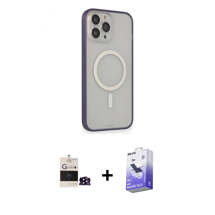 MARSİLYAN™- iPhone 14 Pro Max Kılıf Siluet Işık Koleksiyonu - Siyah Bilvis 5in1 5D Magic Hayalet Cam Ekran Koruyucu + Siyah Bilvis Titan Kamera Lens