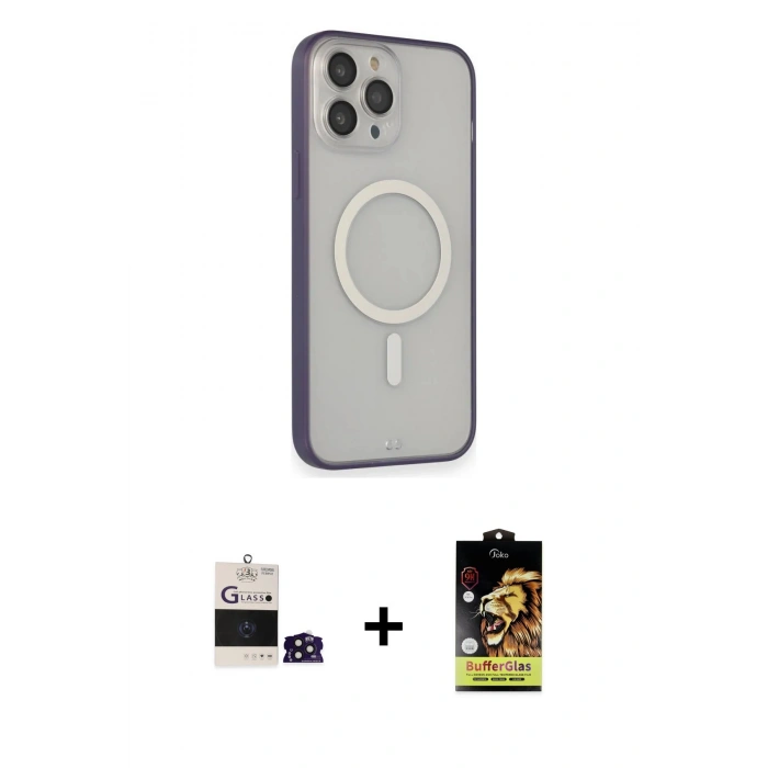 MARSİLYAN™- iPhone 14 Pro Max Kılıf Siluet Işık Koleksiyonu - Siyah Buffer Cam Ekran Koruyucu + Bilvis Titan Kamera Lens - DNMR
