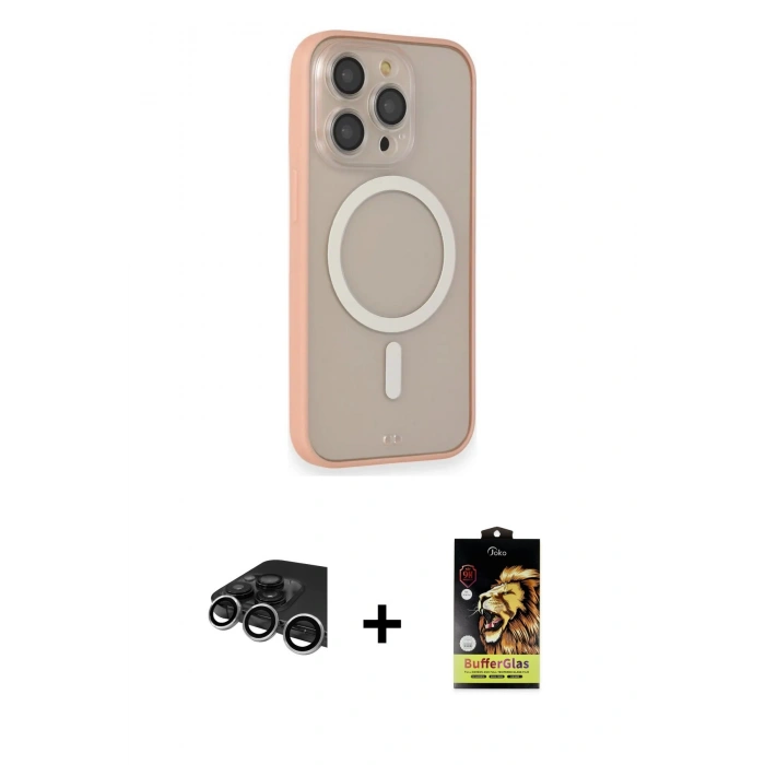 MARSİLYAN™- iPhone 14 Pro Max Kılıf Siluet Işık Koleksiyonu - Siyah Buffer Cam Ekran Koruyucu + Raze Metal Kamera Lens - GS