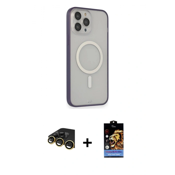 MARSİLYAN™- iPhone 14 Pro Max Kılıf Siluet Işık Koleksiyonu - Siyah Buffer Hayalet Cam Ekran Koruyucu + Raze Metal Kamera Lens - GD
