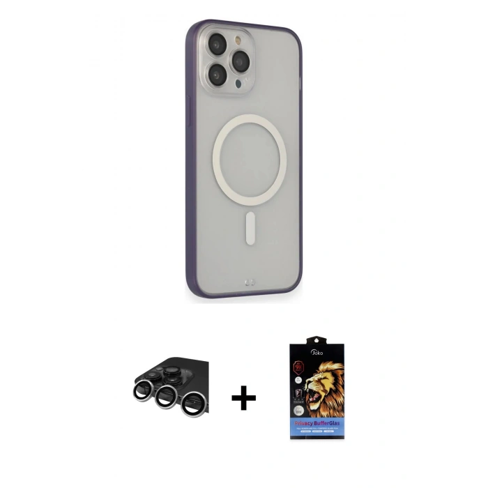 MARSİLYAN™- iPhone 14 Pro Max Kılıf Siluet Işık Koleksiyonu - Siyah Buffer Hayalet Cam Ekran Koruyucu + Raze Metal Kamera Lens - GS