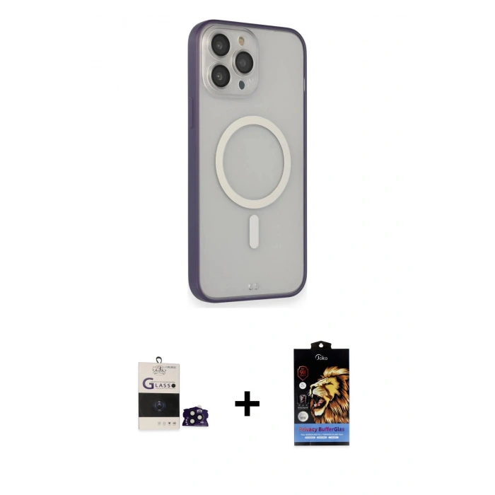 MARSİLYAN™- iPhone 14 Pro Max Kılıf Siluet Işık Koleksiyonu - Siyah Buffer Hayalet Cam Ekran Koruyucu + Siyah Bilvis Titan Kamera Lens