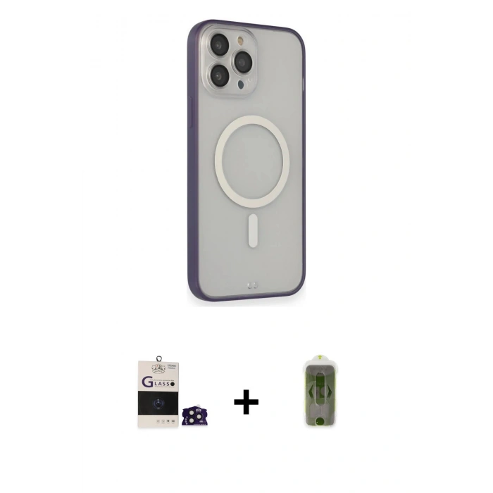 MARSİLYAN™- iPhone 14 Pro Max Kılıf Siluet Işık Koleksiyonu - Siyah Joko Magic 5D Hayalet Cam + Derin Mor Bilvis Titan Kamera Lens