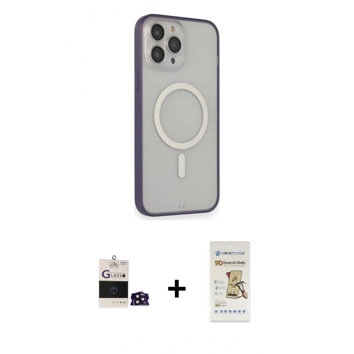 MARSİLYAN™- iPhone 14 Pro Max Kılıf Siluet Işık Koleksiyonu - Siyah Mat Seramik Nano Ekran Koruyucu + Bilvis Titan Kamera Lens - DNMR