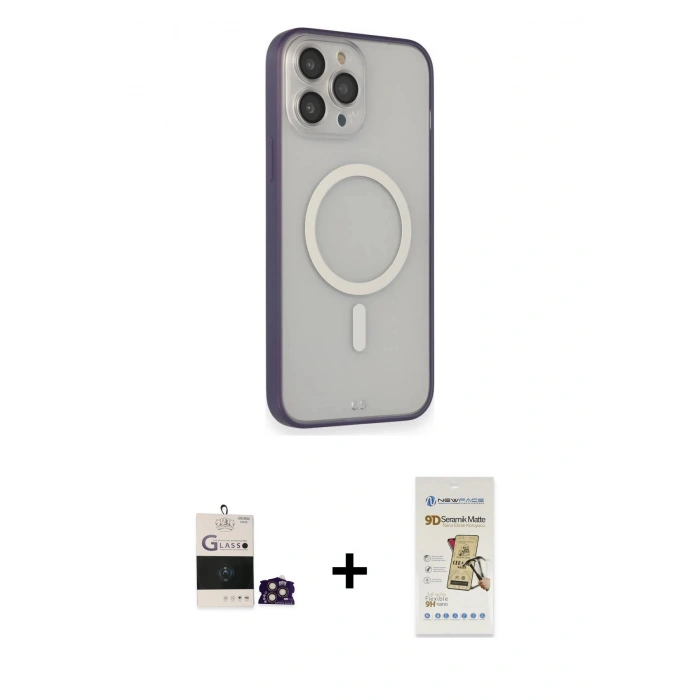 MARSİLYAN™- iPhone 14 Pro Max Kılıf Siluet Işık Koleksiyonu - Siyah Mat Seramik Nano Ekran Koruyucu + Bilvis Titan Kamera Lens - GD