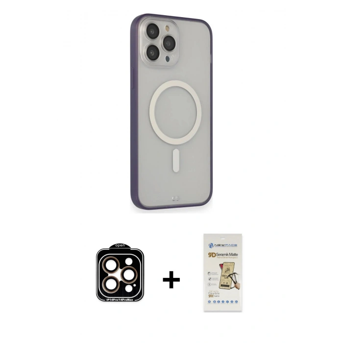 MARSİLYAN™- iPhone 14 Pro Max Kılıf Siluet Işık Koleksiyonu - Siyah Mat Seramik Nano Ekran Koruyucu + PVD Metal Kamera Lens - TU