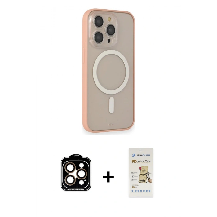 MARSİLYAN™- iPhone 14 Pro Max Kılıf Siluet Işık Koleksiyonu - Siyah Mat Seramik Nano Ekran Koruyucu + PVD Metal Kamera Lens - TU