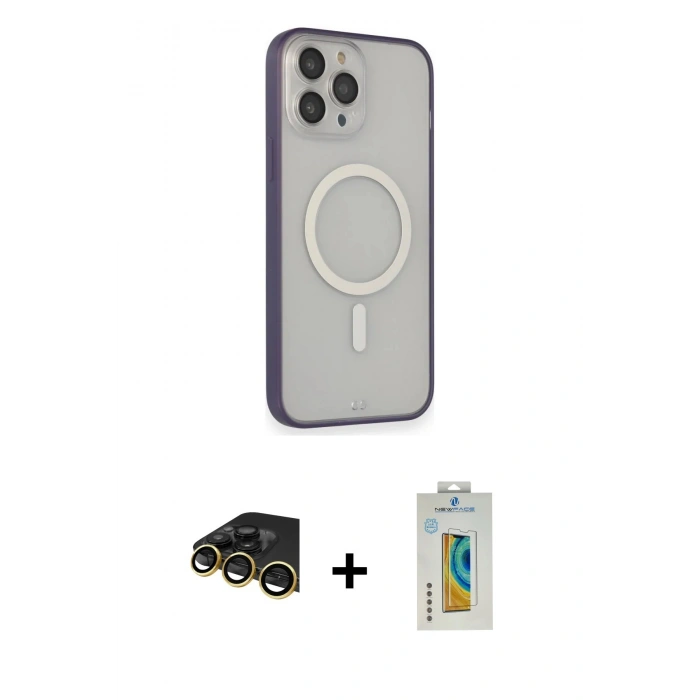 MARSİLYAN™- iPhone 14 Pro Max Kılıf Siluet Işık Koleksiyonu - Siyah Polymer Nano Ekran Koruyucu + Raze Metal Kamera Lens - GD