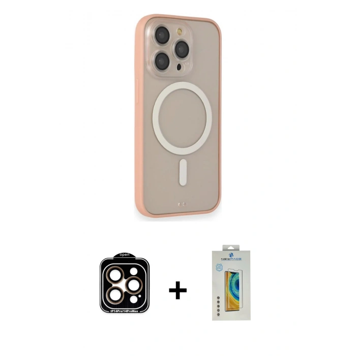 MARSİLYAN™- iPhone 14 Pro Max Kılıf Siluet Işık Koleksiyonu - Siyah Polymer Nano Ekran Koruyucu + PVD Metal Kamera Lens - TU