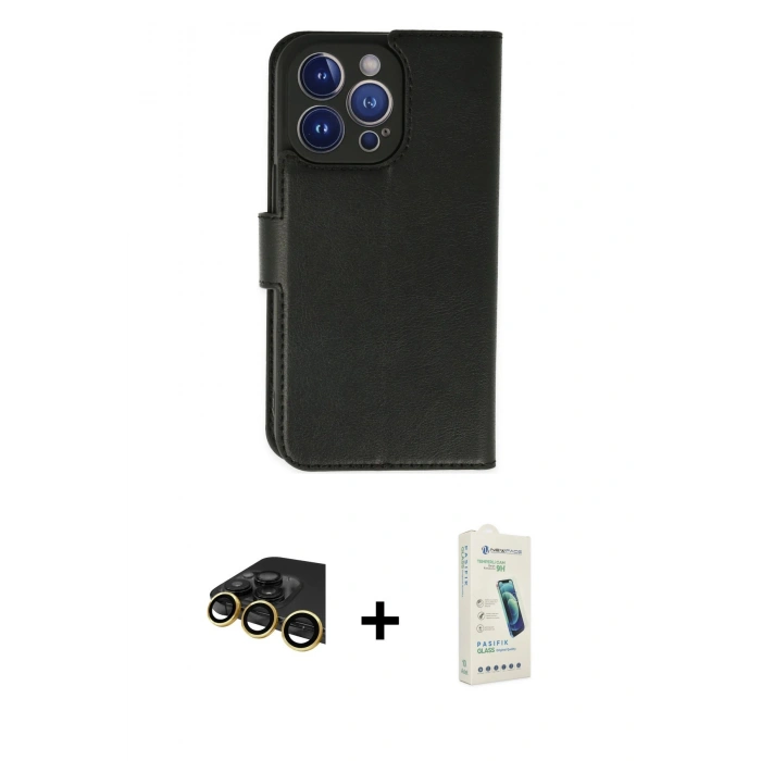 MARSİLYAN™- iPhone 14 Pro Max Kılıf Siluet Işık Serisi - Şeffaf Pasifik Cam Ekran Koruyucu + Raze Metal Kamera Lens - GD