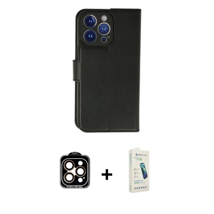 MARSİLYAN™- iPhone 14 Pro Max Kılıf Siluet Işık Serisi - Şeffaf Pasifik Cam Ekran Koruyucu + PVD Metal Kamera Lens - TU