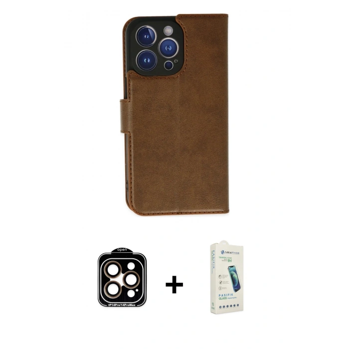 MARSİLYAN™- iPhone 14 Pro Max Kılıf Siluet Işık Serisi - Şeffaf Pasifik Cam Ekran Koruyucu + PVD Metal Kamera Lens - TU