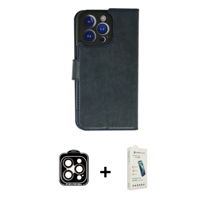 MARSİLYAN™- iPhone 14 Pro Max Kılıf Siluet Işık Serisi - Şeffaf Pasifik Cam Ekran Koruyucu + PVD Metal Kamera Lens - TU