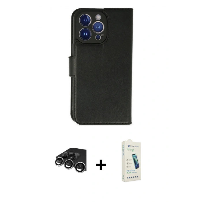 MARSİLYAN™- iPhone 14 Pro Max Kılıf Siluet Işık Serisi - Şeffaf Pasifik Cam Ekran Koruyucu + Raze Metal Kamera Lens - GS