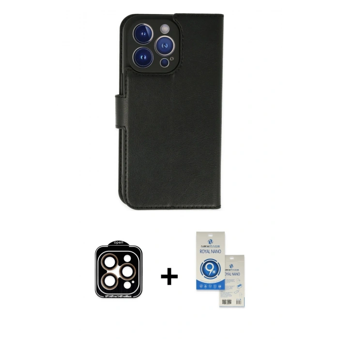 MARSİLYAN™- iPhone 14 Pro Max Kılıf Siluet Işık Serisi - Şeffaf Royal Nano Ekran Koruyucu + Turuncu PVD Metal Kamera Lens