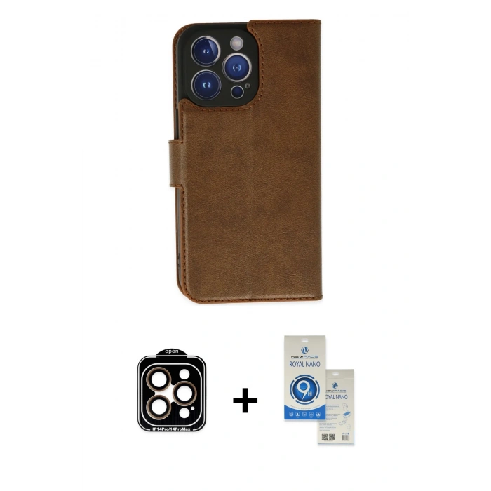 MARSİLYAN™- iPhone 14 Pro Max Kılıf Siluet Işık Serisi - Şeffaf Royal Nano Ekran Koruyucu + Turuncu PVD Metal Kamera Lens