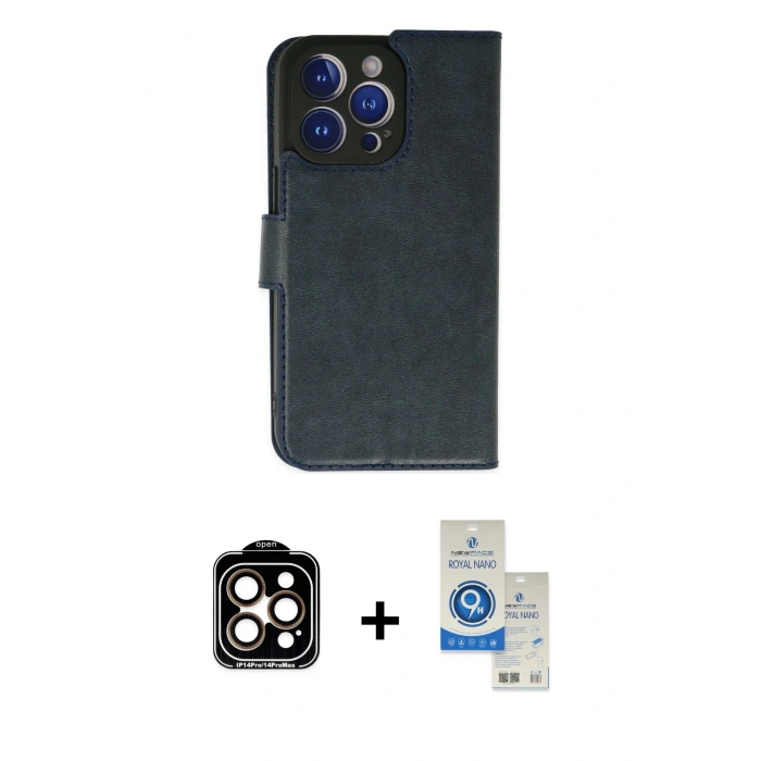 MARSİLYAN™- iPhone 14 Pro Max Kılıf Siluet Işık Serisi - Şeffaf Royal Nano Ekran Koruyucu + Turuncu PVD Metal Kamera Lens