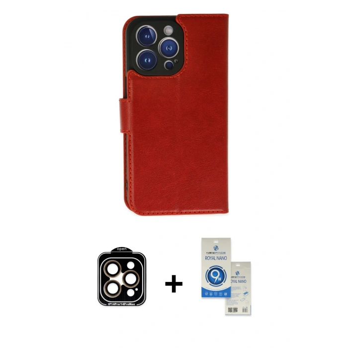 MARSİLYAN™- iPhone 14 Pro Max Kılıf Siluet Işık Serisi - Şeffaf Royal Nano Ekran Koruyucu + Turuncu PVD Metal Kamera Lens