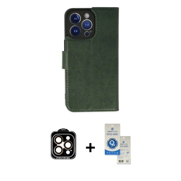 MARSİLYAN™- iPhone 14 Pro Max Kılıf Siluet Işık Serisi - Şeffaf Royal Nano Ekran Koruyucu + Turuncu PVD Metal Kamera Lens