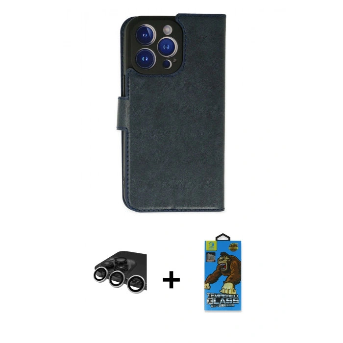 MARSİLYAN™- iPhone 14 Pro Max Kılıf Siluet Işık Serisi - Siyah 18D Cam Ekran Koruyucu + Raze Metal Kamera Lens - GS