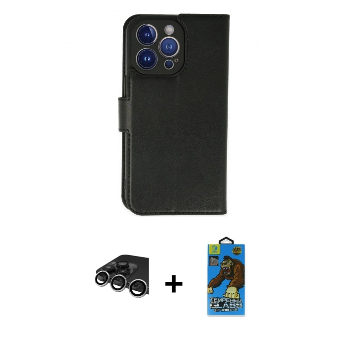 MARSİLYAN™- iPhone 14 Pro Max Kılıf Siluet Işık Serisi - Siyah 18D Cam Ekran Koruyucu + Raze Metal Kamera Lens - GS