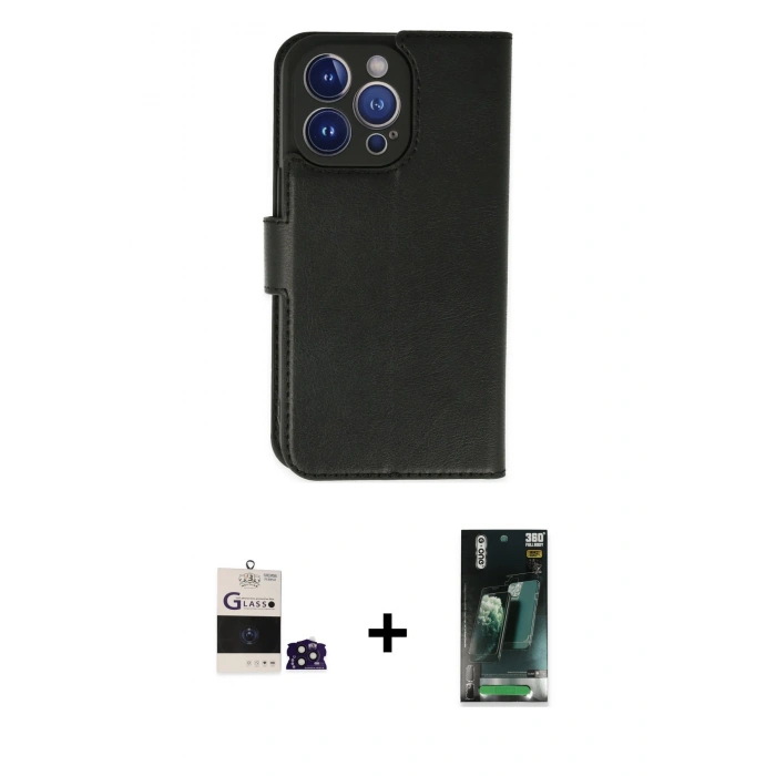 MARSİLYAN™- iPhone 14 Pro Max Kılıf Siluet Işık Serisi - Siyah 360 Mat Full Body Arka Koruyucu + Bilvis Titan Kamera Lens - DNMR