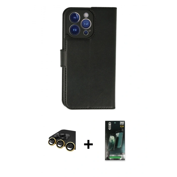 MARSİLYAN™- iPhone 14 Pro Max Kılıf Siluet Işık Serisi - Siyah 360 Mat Full Body Arka Koruyucu + Raze Metal Kamera Lens - GD