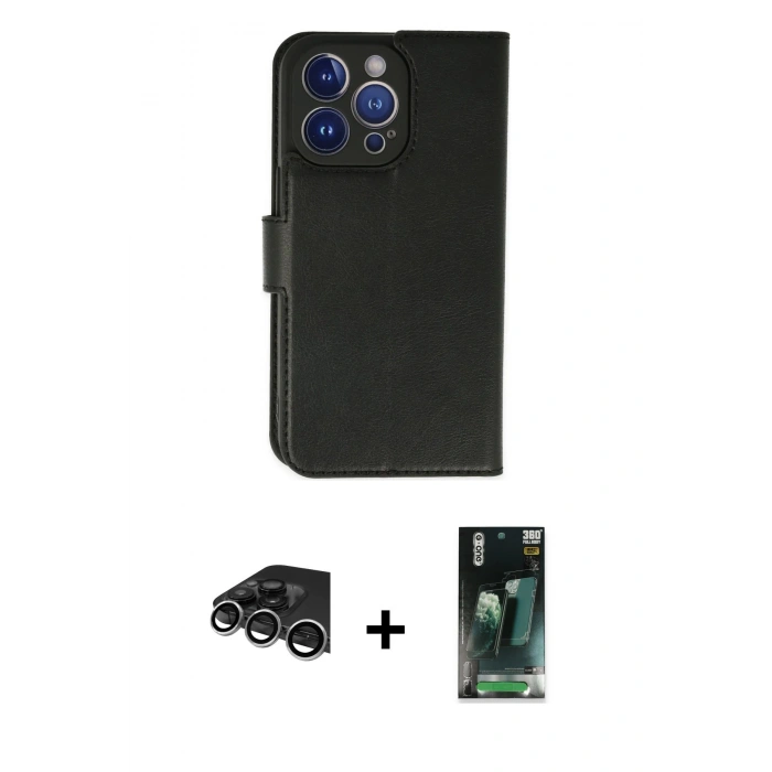 MARSİLYAN™- iPhone 14 Pro Max Kılıf Siluet Işık Serisi - Siyah 360 Mat Full Body Arka Koruyucu + Raze Metal Kamera Lens - GS