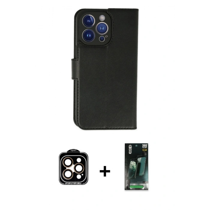 MARSİLYAN™- iPhone 14 Pro Max Kılıf Siluet Işık Serisi - Siyah 360 Mat Full Body Arka Koruyucu + PVD Metal Kamera Lens - TU