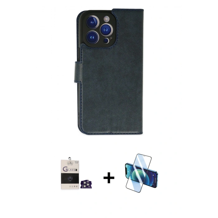 MARSİLYAN™- iPhone 14 Pro Max Kılıf Siluet Işık Serisi - Siyah 3D Antistatik Cam Ekran Koruyucu + Bilvis Titan Kamera Lens - GS