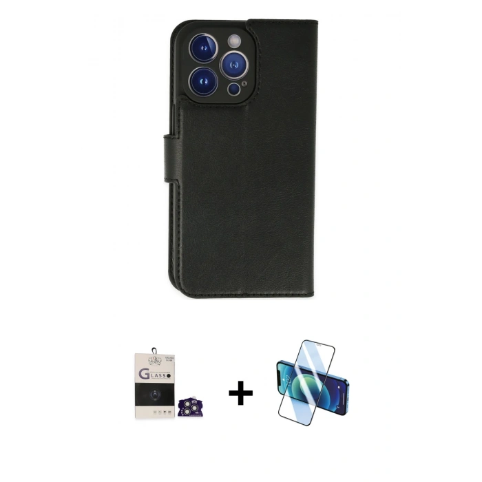 MARSİLYAN™- iPhone 14 Pro Max Kılıf Siluet Işık Serisi - Siyah 3D Antistatik Cam Ekran Koruyucu + Bilvis Titan Kamera Lens - GS