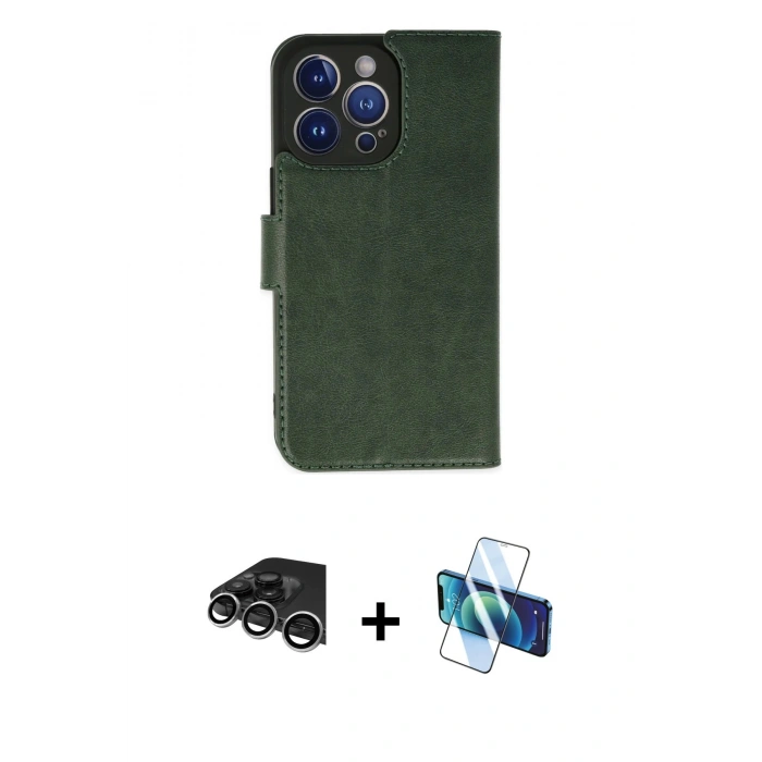 MARSİLYAN™- iPhone 14 Pro Max Kılıf Siluet Işık Serisi - Siyah 3D Antistatik Cam Ekran Koruyucu + Gümüş Raze Metal Kamera Lens