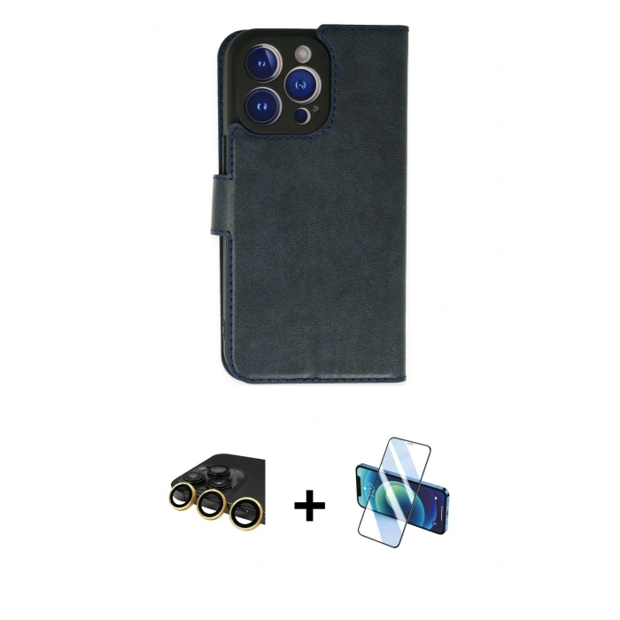 MARSİLYAN™- iPhone 14 Pro Max Kılıf Siluet Işık Serisi - Siyah 3D Antistatik Cam Ekran Koruyucu + Raze Metal Kamera Lens - GD