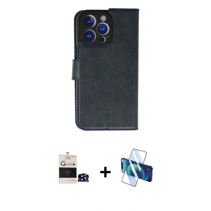 MARSİLYAN™- iPhone 14 Pro Max Kılıf Siluet Işık Serisi - Siyah 3D Antistatik Cam Ekran Koruyucu + Bilvis Titan Kamera Lens - SH