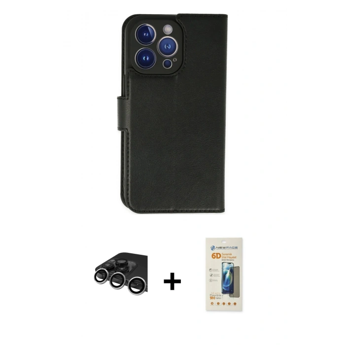 MARSİLYAN™- iPhone 14 Pro Max Kılıf Siluet Işık Serisi - Siyah 6D Mat Seramik Hayalet Nano Ekran Koruyucu + Raze Metal Kamera Lens - GS