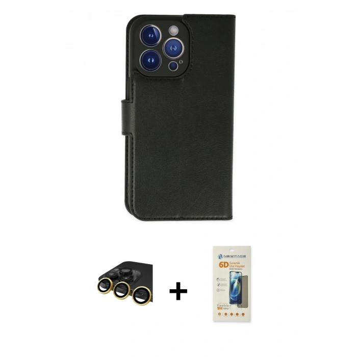 MARSİLYAN™- iPhone 14 Pro Max Kılıf Siluet Işık Serisi - Siyah 6D Mat Seramik Hayalet Nano Ekran Koruyucu + Raze Metal Kamera Lens - GD