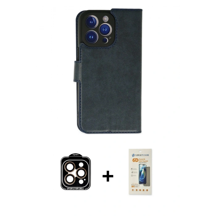 MARSİLYAN™- iPhone 14 Pro Max Kılıf Siluet Işık Serisi - Siyah 6D Mat Seramik Hayalet Nano Ekran Koruyucu + PVD Metal Kamera Lens - TU